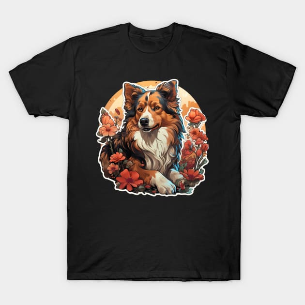 Collie  Dog Vintage Floral T-Shirt by BunDauVN